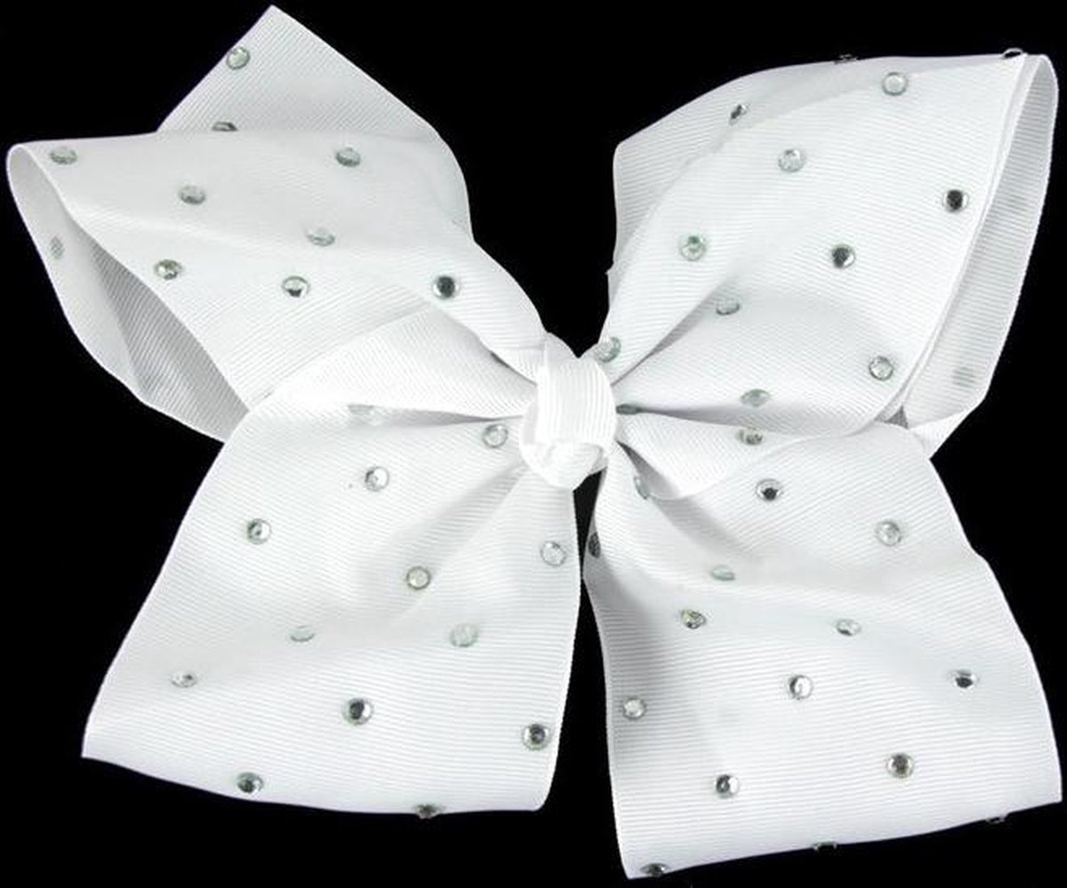 Haarstrik meisjes met aligatorclip wit met steentjes 14x20 cm