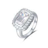 Quiges - Ring Klassiek Solitair in Vintage Stijl van 925 Zilver met Zirkonia Transparant Rechthoek - QSR06818