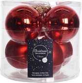 6x Kerst rode glazen kerstballen 8 cm - glans en mat - Glans/glanzende - Kerstboomversiering kerst rood