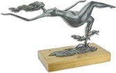 Beeld - Modern Sculptuur Naakte vrouw met vissen - Bronzen beeld Natuur - 35.6 cm hoog