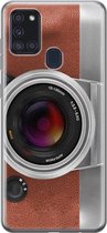 Samsung Galaxy A21s hoesje siliconen - Vintage camera - Soft Case Telefoonhoesje - Print / Illustratie - Bruin