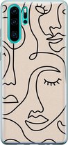 Huawei P30 Pro hoesje - Abstract gezicht lijnen - Soft Case Telefoonhoesje - Print / Illustratie - Beige