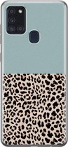 Leuke Telefoonhoesjes - Hoesje geschikt voor Samsung Galaxy A21s - Luipaard mint - Soft case - TPU - Luipaardprint - Blauw