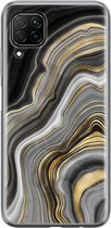 Huawei P40 Lite hoesje - Goud Zwart Marmer | Huawei P40 Lite  case | Siliconen TPU hoesje | Backcover Transparant