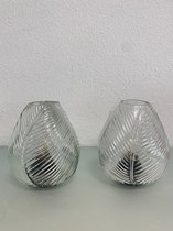 Decoratieve glazen tafellamp in bladvorm - set van 2 stuks (wit)