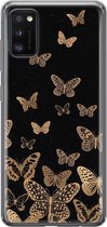 Leuke Telefoonhoesjes - Hoesje geschikt voor Samsung Galaxy A41 - Vlinders - Soft case - TPU - Zwart