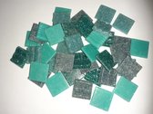 Glas mozaiek steentjes Vierkant 2x2cm Groen/Blauw/Aqua mix 350 gram