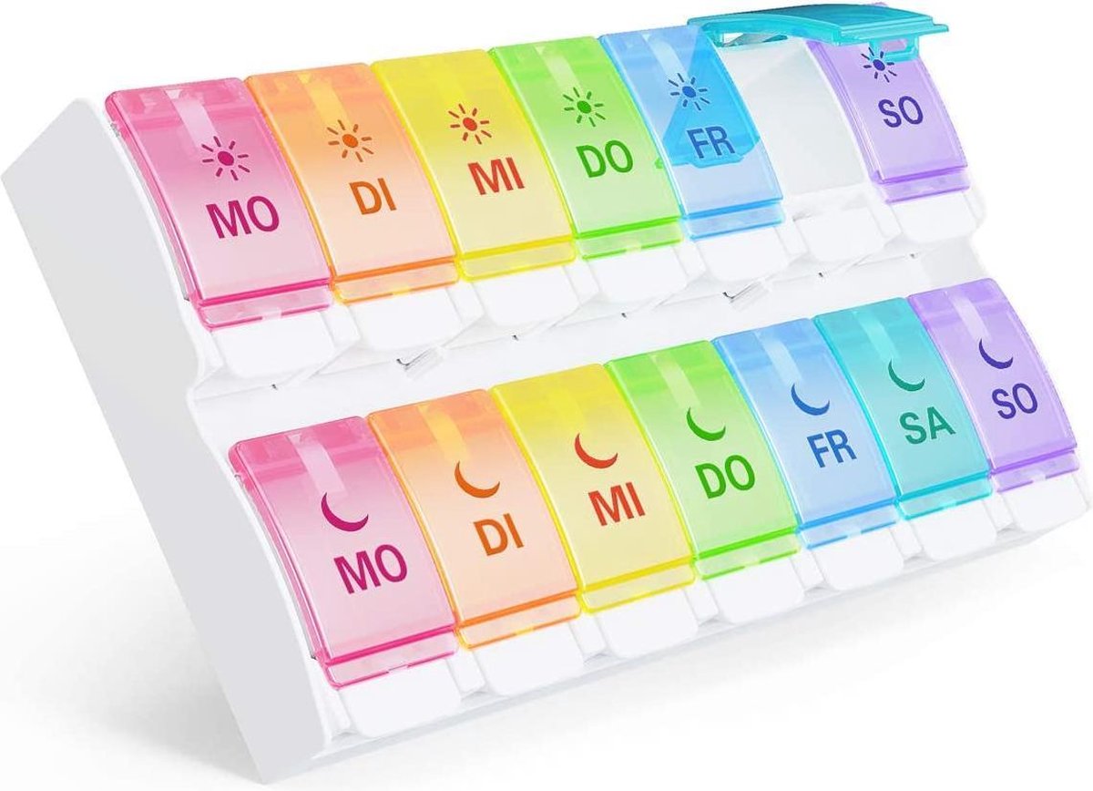 Pillendoosje | Tablettendoos | Voor 14 Dagen | Regenboogkleuren | Medicijnen