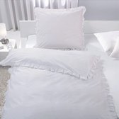 7dreams® romantisch beddengoed met ruches 100% katoen 135x200 cm / 80x80 cm - zeer zacht - met ritssluiting - Lichtgrijs
