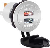 Universele auto QC3.0 dubbele poort USB-lader aluminiumlegering 2-poorts USB-adapter 5V 2.4A IP66 (wit licht)