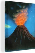 Canvas Schilderij Een kleurrijke illustratie van een vulkaanuitbarsting - 60x80 cm - Wanddecoratie