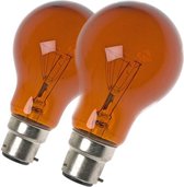 Haardvuurlamp amber 60W bajonetfitting B22d 2 pins - Kachel lamp - Set 2 stuks