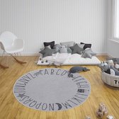 Rond kinderkamer vloerkleed Alfabet - zilver/grijs 120 cm rond