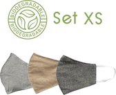 Duurzaam Mondkapje Set van 3 Kinderen | Maat XS | Mondmasker van Hennep / Biokatoen | Biologisch Afbreekbaar | Uitwasbaar | Ademend | Huidvriendelijk | Wasbaar