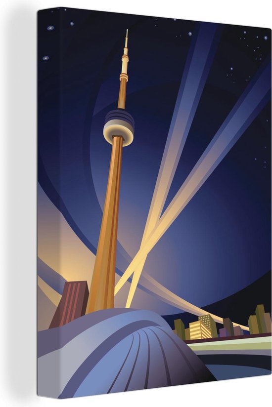 Canvas Schilderij Illustratie van de CN toren in Toronto in Canada - 30x40 cm - Wanddecoratie