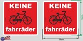 Keine fahrräder (D) Geen fietsen 2 stickers van 14 x 14 cm.