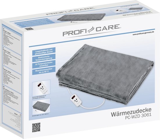 ProfiCare WZD 3061 - Elektrische knuffeldeken - Bovendeken - (130x180cm) - grijs - Clatronic