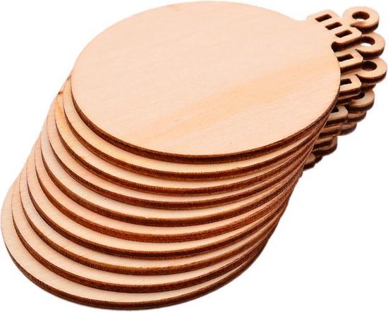 - Houten kerstballen - Kersthangers - Zelf in te kleuren - Set van 10 stuks