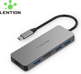 Lention - USB-C Premium 6 in 1 Docking station - 4K HDMI - 3X USB 3.0 - SD/Micro SD Kaartsleuven - MacBook Pro/Mac Air/Surface Book 2/Go/Chromebook CB-TP-C18-GRY