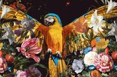 Canvas Schilderij Ara Papagaai Bloemen - Dieren - Vogel | 100 x 60 cm | PosterGuru