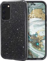 Samsung Galaxy A71 Hoesje Glitter Siliconen TPU Case Zwart - Back Cover - Schokbestendig - Glamour