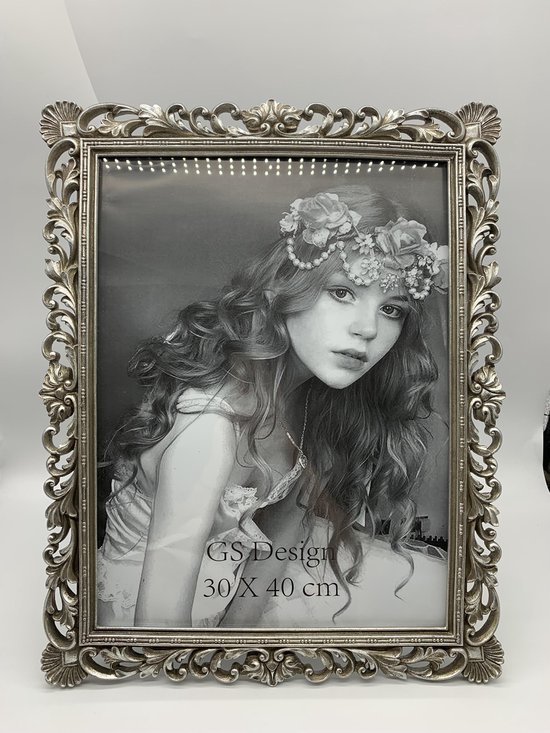 Fotolijst - antiek - rijk versierde barok spiegel - kunsthars zilver - 30x40 cm |