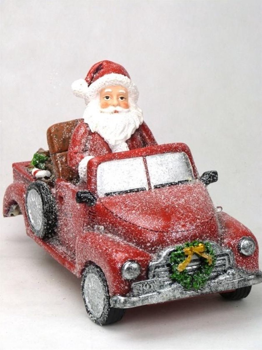 Objet déco de Noël : la voiture rouge du Père-Noël 21 cm