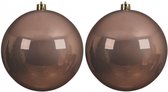 2x Grote zacht terra bruine kunststof kerstballen van 14 cm - glans - zacht terra bruine kerstboom versiering