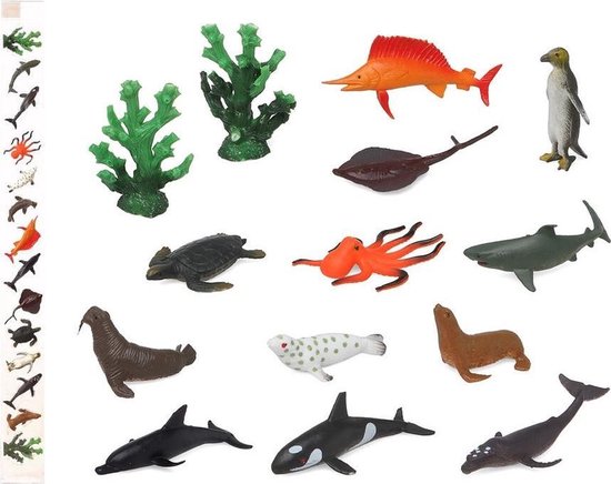 14x Plastic oceaandieren speelgoed figuren 9 cm voor kinderen -  Speelgoeddieren -... | bol.com
