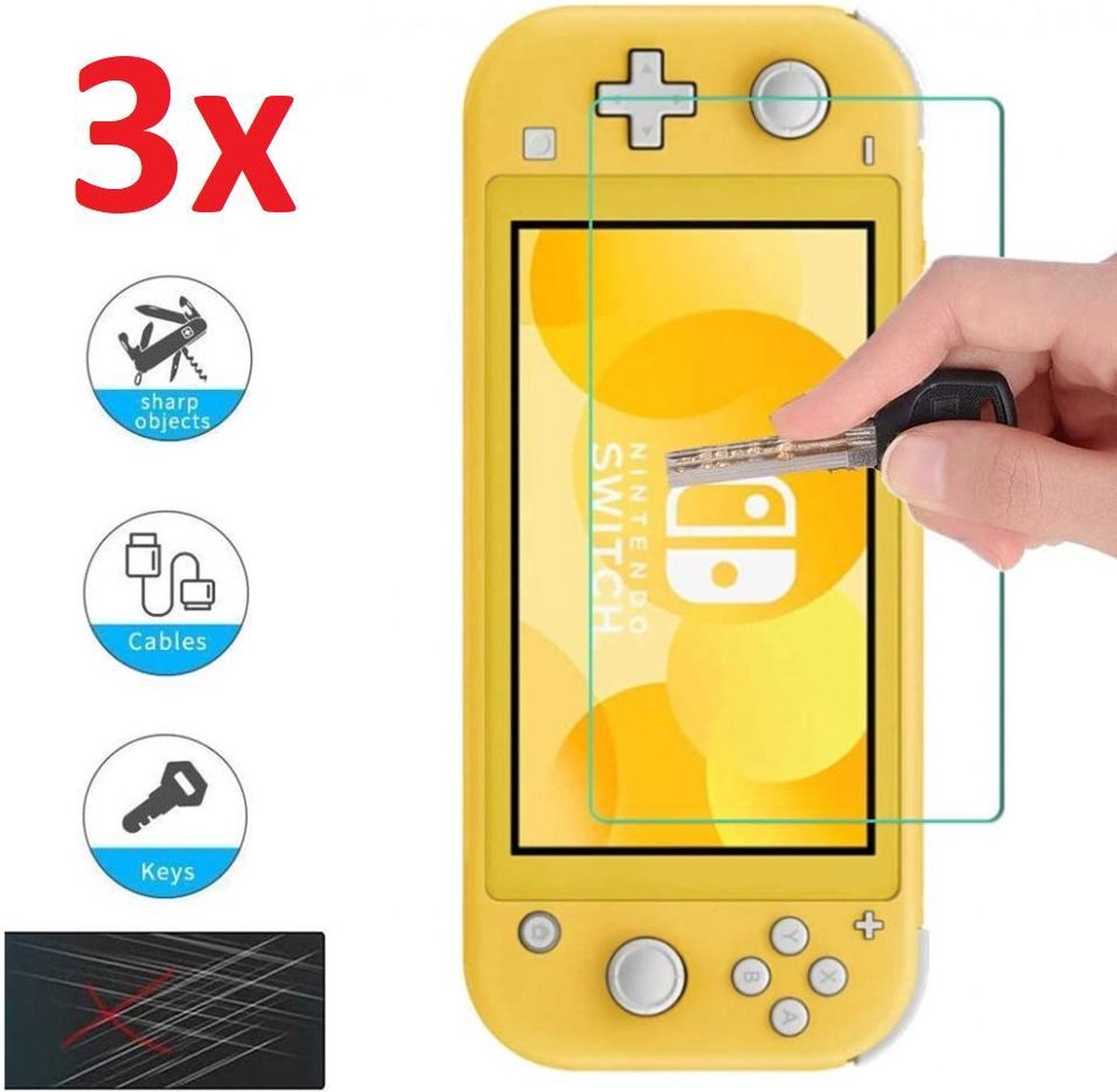 Tempered Glass Screen Protector Geschikt Voor Nintendo Switch Lite Console - Ultradun Gehard Glas - Optimale Display Bescherming - Volledige Dekking - Set Van 3 Stuks