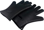 2x Siliconen ovenhandschoenen met hartjes patroon - zwarte ovenwanten - BBQ handschoenen