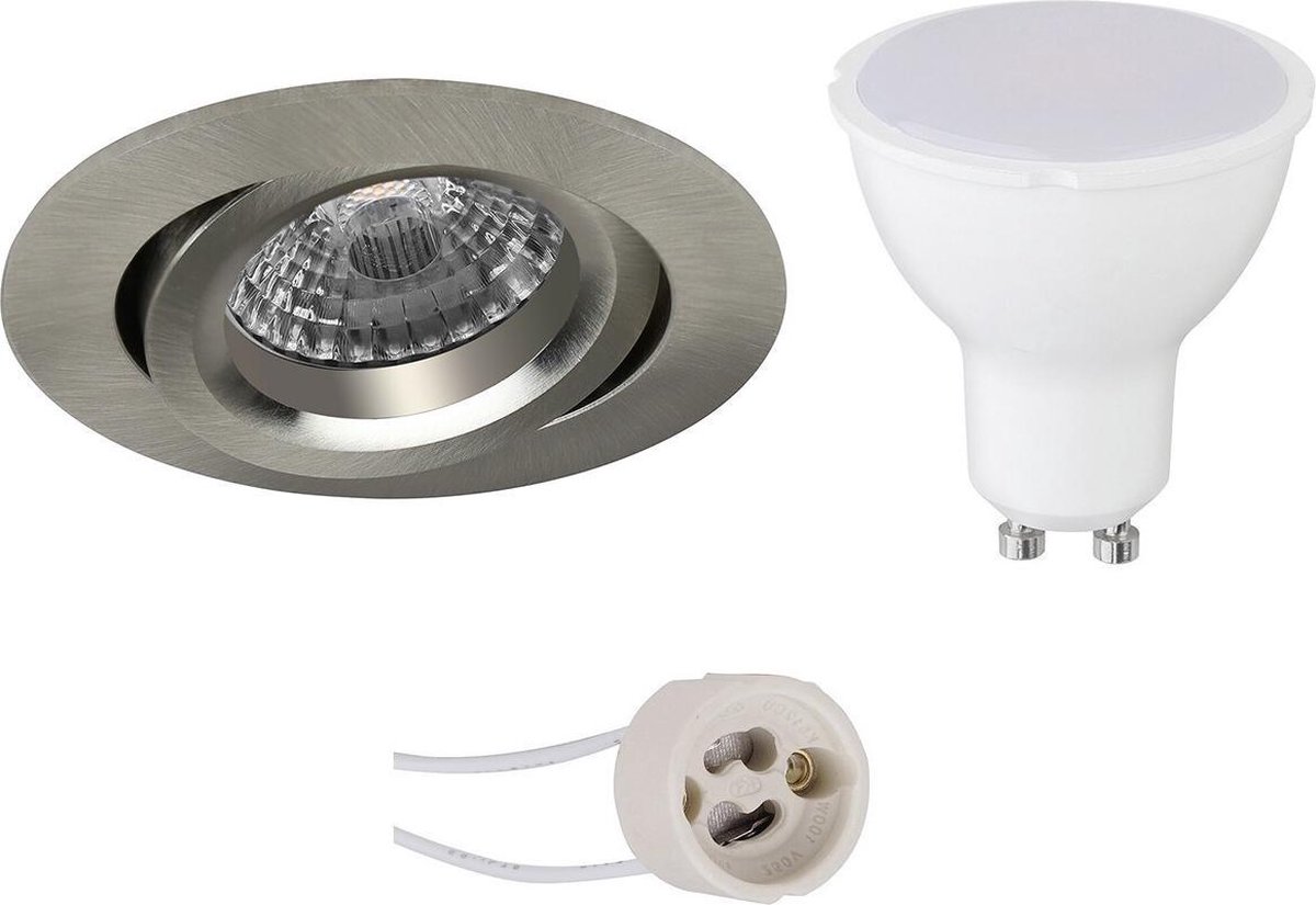 GU10 Inbouwspot Set - Mat Nikkel - Inbouw Rond - Kantelbaar - Pragmi Aerony Pro - 4W - Warm Wit 3000K - Ø82mm