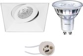 LED Spot Set - Pragmi Nivas Pro - GU10 Fitting - Inbouw Vierkant - Mat Wit - Trimless - Kantelbaar - 150mm - Philips - SceneSwitch 827 36D - 1.5W-5W - Warm Wit 2200K-2700K - Dimbaar