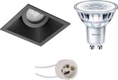 LED Spot Set - Pragmi Zano Pro - GU10 Fitting - Inbouw Vierkant - Mat Zwart - Kantelbaar - 93mm - Philips - CorePro 830 36D - 5W - Warm Wit 3000K - Dimbaar