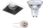 LED Spot Set - Pragmi Zano Pro - GU10 Fitting - Inbouw Vierkant - Mat Zwart/Wit - Kantelbaar - 93mm - Philips - SceneSwitch 827 36D - 1.5W-5W - Warm Wit 2200K-2700K - Dimbaar