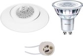 LED Spot Set - Pragmi Nivas Pro - GU10 Fitting - Inbouw Rond - Mat Wit - Trimless - Kantelbaar - Ø150mm - Philips - CorePro 827 36D - 4W - Warm Wit 2700K - Dimbaar