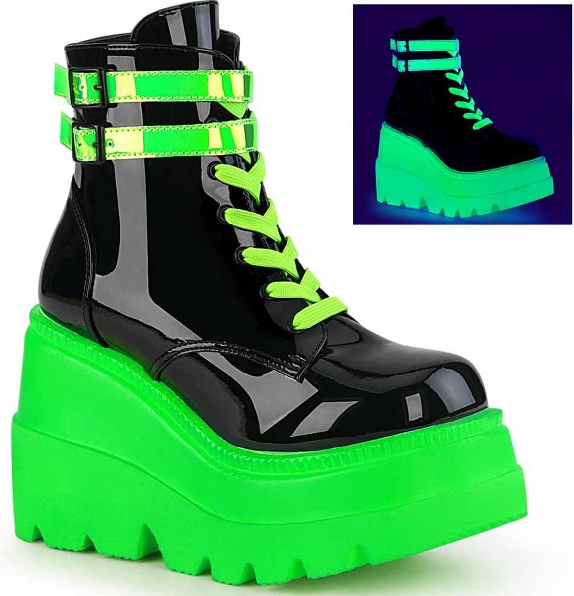 DemoniaCult - SHAKER52 Plateau Laarzen - US 5 - 35 Shoes - Zwart/Groen
