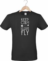 mijncadeautje - T-shirt unisex - zwart - Keep Calm - Let your imagination fly - maat M