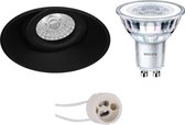 LED Spot Set - Pragmi Nivas Pro - GU10 Fitting - Inbouw Rond - Mat Zwart - Trimless - Kantelbaar - Ø150mm - Philips - CorePro 840 36D - 4.6W - Natuurlijk Wit 4000K - BSE