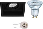 LED Spot Set - OSRAM Parathom PAR16 930 36D - Pragmi Domy Pro - GU10 Fitting - Dimbaar - Inbouw Vierkant - Mat Zwart - 5.5W - Warm Wit 3000K - Verdiept - Kantelbaar - 105mm - BSE