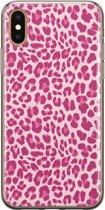 iPhone XS Max hoesje siliconen - Luipaard roze - Soft Case Telefoonhoesje - Luipaardprint - Transparant, Roze