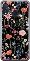 Samsung Galaxy A40 hoesje siliconen - Dark flowers - Soft Case Telefoonhoesje - Bloemen - Zwart