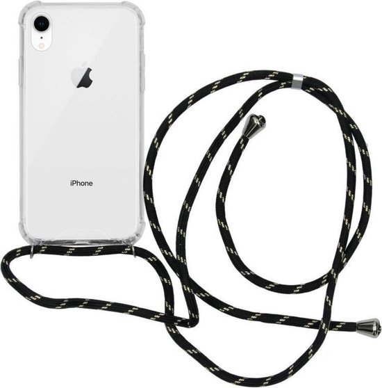 Telefoonhoesje met koord iPhone 7 / 8 / SE 2020 - Zwart / Goud - Inclusief  Microfiber... | bol.com