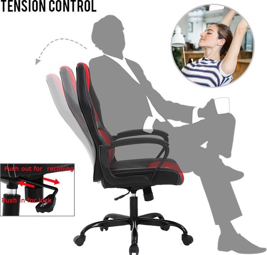 Best Office OCSV61Red Ergonomische gaming met lendensteun en