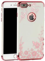Apple Iphone 6 Plus / 6S Plus Wit siliconen hoesje (roze-goud design)