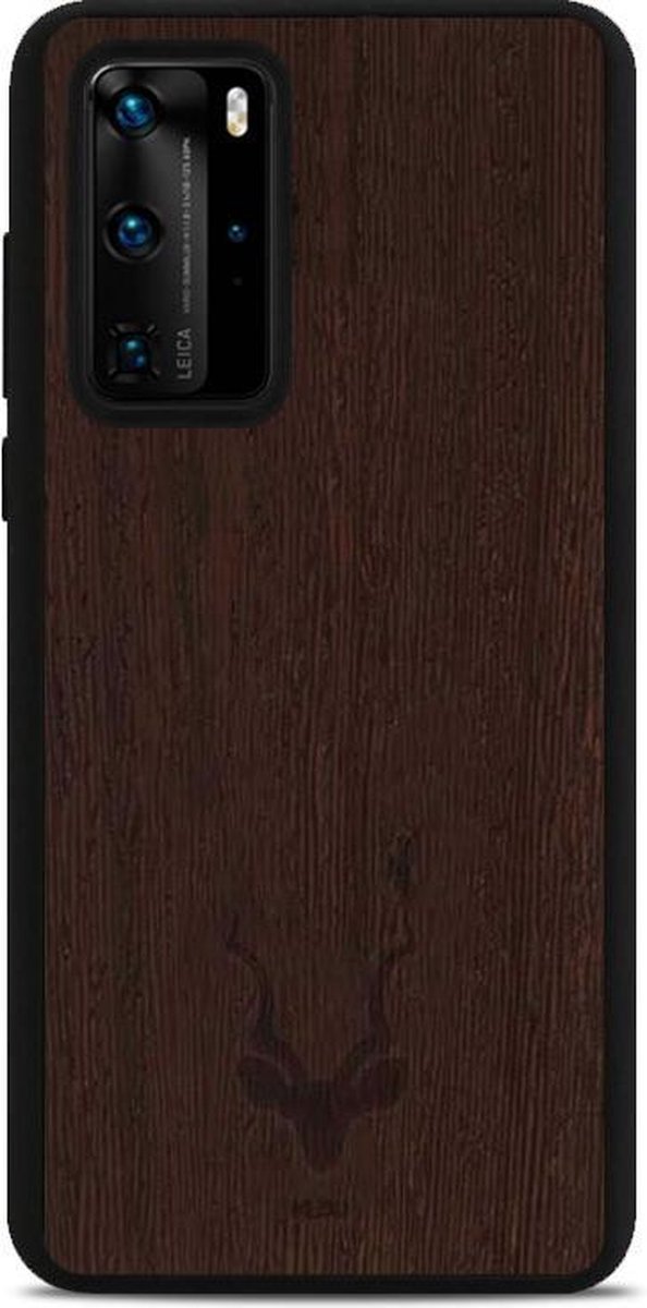 Kudu Huawei P40 Pro hoesje case - Houten backcover - Handgemaakt en afgewerkt met duurzaam TPU - Wengé - Zwart