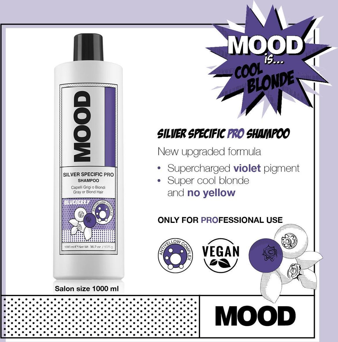 MOOD silver PRO shampoo 1000 ml - MOOD no yellow shampoo 1000 - MOOD zilvershampoo - purple shampoo