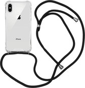 Telefoonhoesje met koord  iPhone X / XS  – Zwart  - Telefoonkoord – Telefoonhoes – Backcover met Koord – Telefoon Koord – Telefoonketting – Telefoonhoesje met Koord – Hoesje met Koord - Ketting Koord – Case met Koord - Inclusief Microfiber Doekje