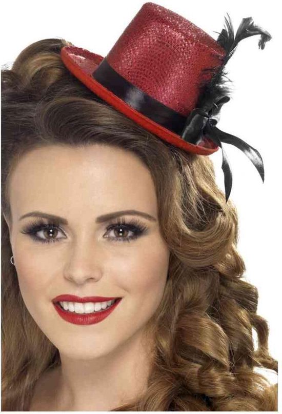 Rode mini hoge hoed met veer - Carnaval verkleed hoedjes | bol.com