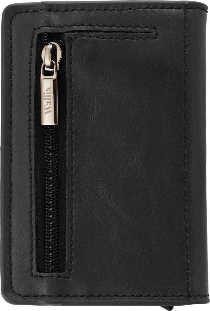 Wallix® Luxe Pasjeshouder - Uitschuifbaar - Unisex Portemonnee - 100% RFID Veilig - Leren Creditcardhouder - Zwart/Zwart